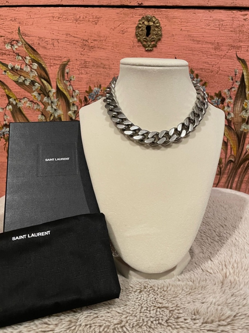 Saint Laurent Cuban Chain Necklace Silver-Tone
